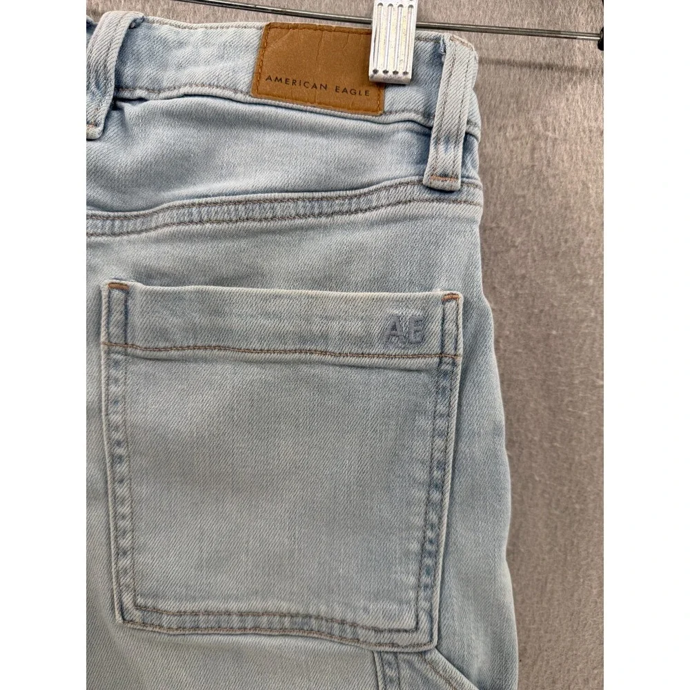 American Eagle Super High Rise Baggy Wide Leg Jeans Women 00 Light Wash Utility* - Picture 8 of 16